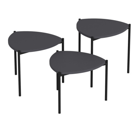 Lot de 3 Tables Gigognes - Structure Métal - 45 x 45 x 45 cm - Anthracite