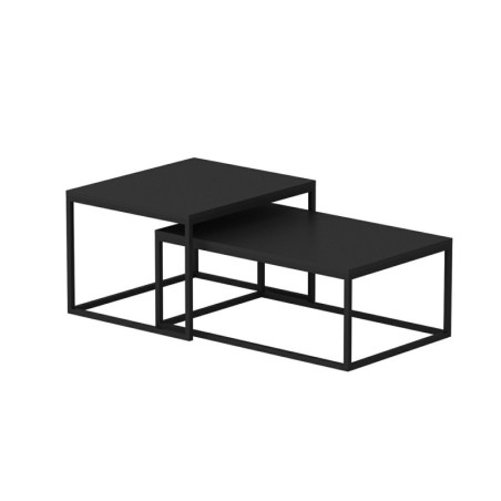 Lot de 2 Tables Gigognes - Structure Métal - 60 x 45 x 47 cm et 72 x 45 x 37 cm - Noir