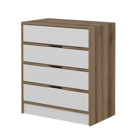 Commode - Avec Étagères - 70 x 40 x 80 cm - Décor Noyer et Blanc