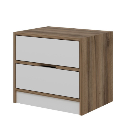 Table de Chevet - Avec Étagères - 54 x 40 x 47 cm - Décor Noyer et Blanc