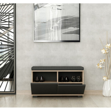 Meuble à Chaussures - 80 x 42 x 35 cm - Décor Noyer et Noir