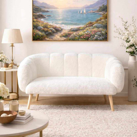 Canapé 2 Places - 120 x 95 x 42 cm - Blanc