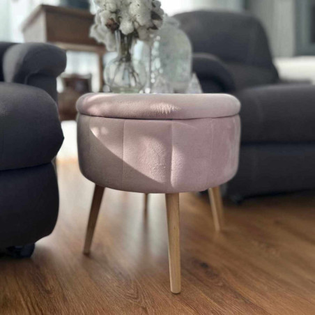 Pouf Coffre - Ø 45 x H 44 cm - Rose