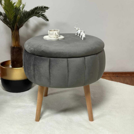 Pouf Coffre - Avec Rangement - Ø 45 x H 44 cm - Anthracite