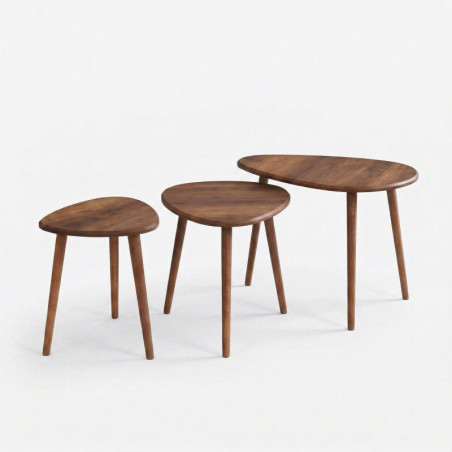 Lot de 3 Tables Basses - Largeurs 80 / 60 / 50 cm - Décor Noyer