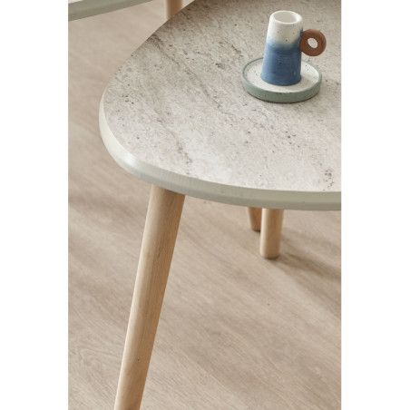 Lot de 3 Tables Basses - Largeurs 80 / 60 / 50 cm - Décor Travertin