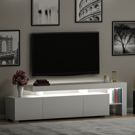 Meuble TV - Avec LED - 192 x 53 x 37 cm - Blanc