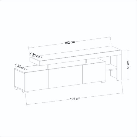 Meuble TV - Avec LED - 192 x 53 x 37 cm - Décor Travertin et Décor Chêne Tons Chauds
