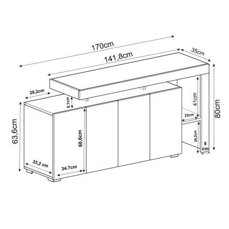 Console - Avec LED - 170 x 80 x 35 cm - Décor Travertin et Décor Chêne Tons Chauds