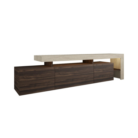 Meuble TV - Avec LED - 192 x 53 x 37 cm - Décor Travertin et Décor Noyer