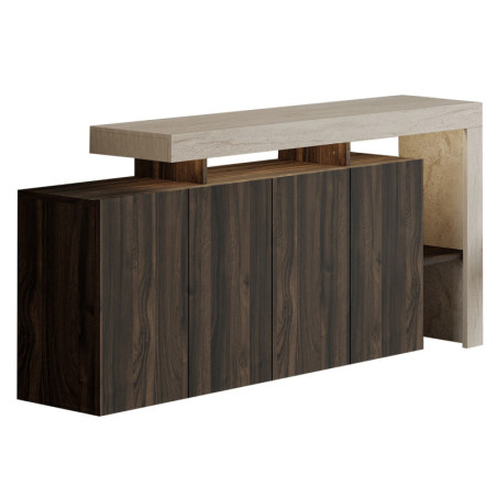 Console - Avec LED - 170 x 80 x 35 cm - Décor Travertin et Décor Noyer