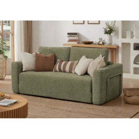 Canapé Convertible 2 Places - Housse Lavable - L 160 x P 70 cm - Vert