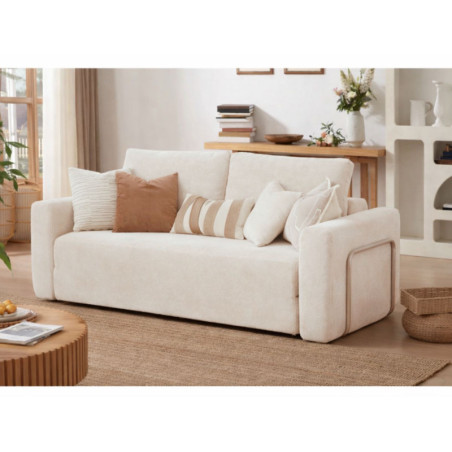Canapé Convertible 2 Places - Housse Lavable - L 160 x P 70 cm - Crème