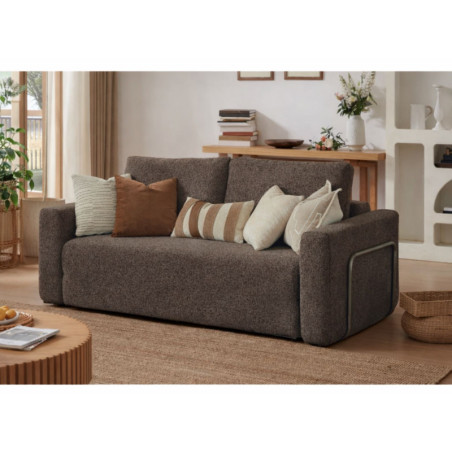 Canapé Convertible 2 Places - Housse Lavable - L 160 x P 70 cm - Marron