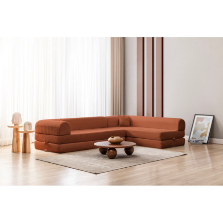 Canapé d'Angle Convertible - Housse Lavable - L 280 x P 90 cm - Rouge Brique