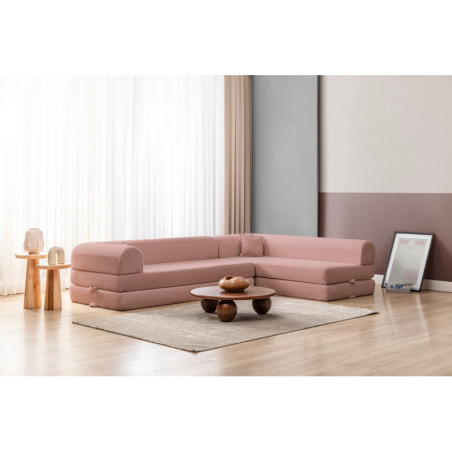 Canapé d'Angle Convertible - Housse Lavable - L 280 x P 90 cm - Rose