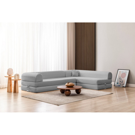 Canapé d'Angle Convertible - Housse Lavable - L 280 x P 90 cm - Gris Clair