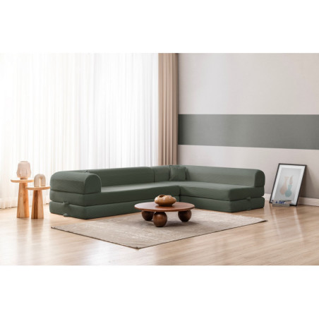 Canapé d'Angle Convertible - Housse Lavable - L 280 x P 90 cm - Vert