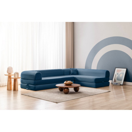Canapé d'Angle Convertible - Housse Lavable - L 280 x P 90 cm - Bleu