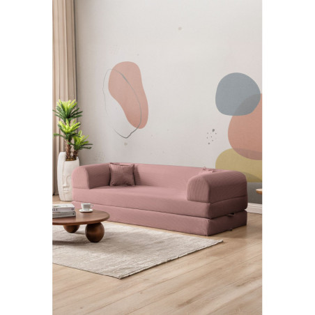 Canapé Convertible 3 Places - Housse Lavable - L 190 x P 90 cm - Rose