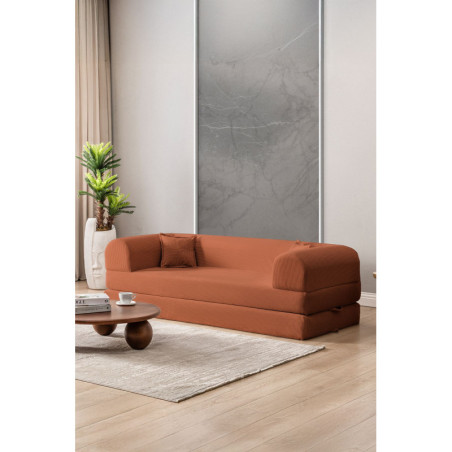 Canapé Convertible 3 Places - Housse Lavable - L 190 x P 90 cm - Orange