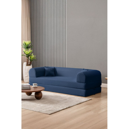 Canapé Convertible 3 Places - Housse Lavable - L 190 x P 90 cm - Bleu Marine