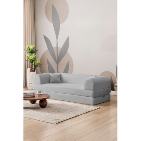 Canapé Convertible 3 Places - Housse Lavable - L 190 x P 90 cm - Gris Clair