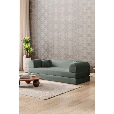 Canapé Convertible 3 Places - Housse Lavable - L 190 x P 90 cm - Vert