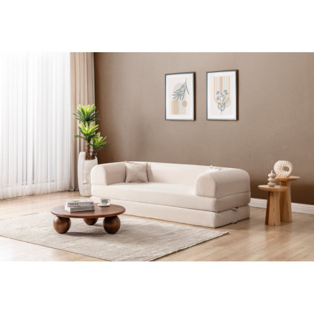 Canapé Convertible 3 Places - Housse Lavable - L 190 x P 90 cm - Crème