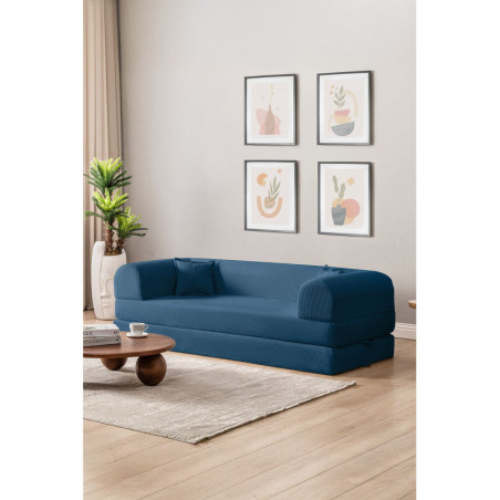 Canapé Convertible 3 Places - Housse Lavable - L 190 x P 90 cm - Bleu