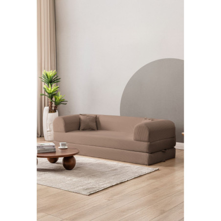 Canapé Convertible 3 Places - Housse Lavable - L 190 x P 90 cm - Beige