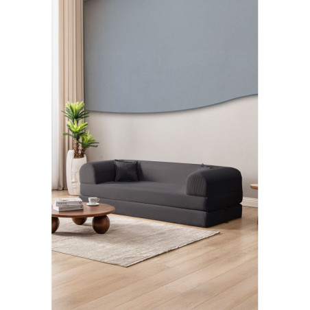 Canapé Convertible 3 Places - Housse Lavable - L 190 x P 90 cm - Anthracite