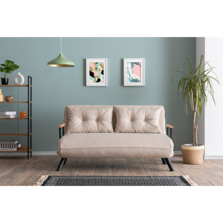 Canapé Convertible 2 Places - Dossier 14 Positions - Assise 133 cm - Crème