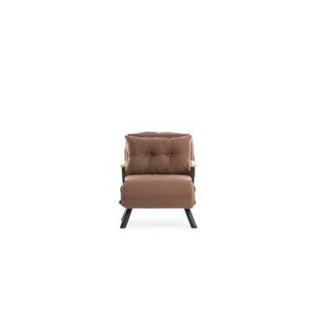 Fauteuil Convertible 1 Place - Dossier 14 Positions - Tissu Lin - Assise 67 cm - Marron Clair