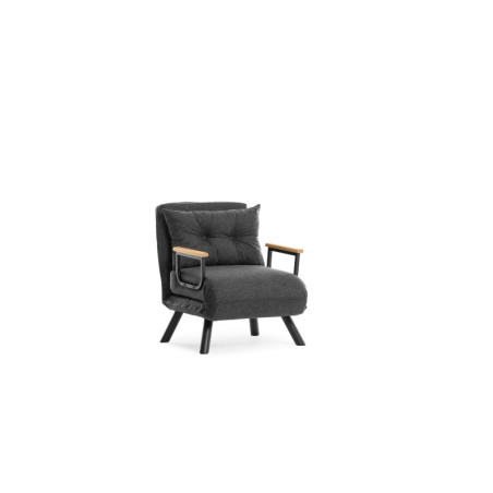 Fauteuil Convertible 1 Place - Couchage 175 x 60 cm - Dossier 14 Positions - Tissu effet lin - Gris Foncé