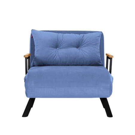 Fauteuil Convertible 1 Place - Couchage 175 x 60 cm - Dossier 14 Positions - Tissu polyester - Bleu