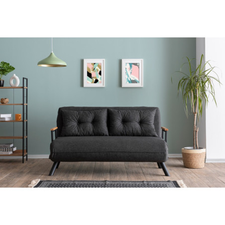 Canapé Convertible 2 Places - Couchage 175 x 133 cm - Dossier 14 Positions - Tissu effet lin - Gris Foncé