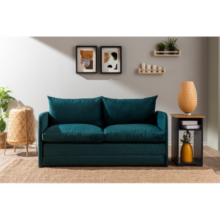 Canapé Convertible 2 Places - Couchage 200 x 140 cm - Tissu polyester - Vert Pétrole