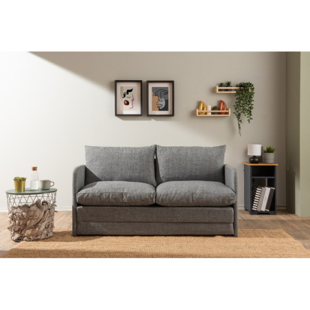 Canapé Convertible 2 Places - Couchage 200 x 140 cm - Tissu effet lin - Gris Clair