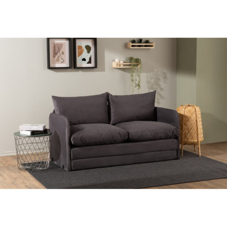 Canapé Convertible 2 Places - Couchage 200 x 140 cm - Tissu polyester - Gris
