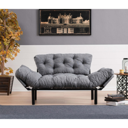 Canapé Convertible 2 Places - Couchage 187 x 70 cm - Gris