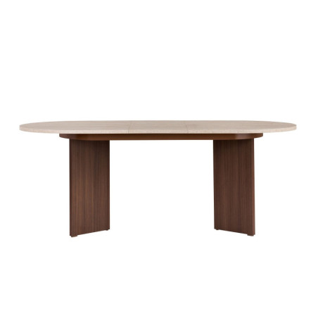 Table à Manger Extensible - 160 x 75 x 90 cm - Décor Travertin et Décor Noyer