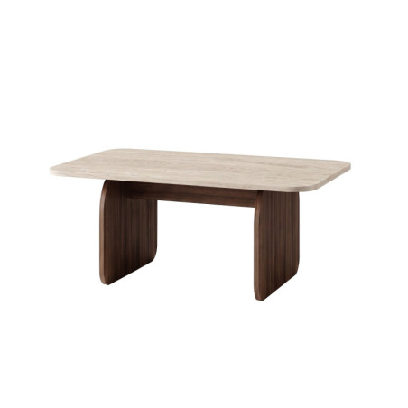 Table Basse - 100 x 42 x 60 cm - Décor Travertin et Décor Noyer