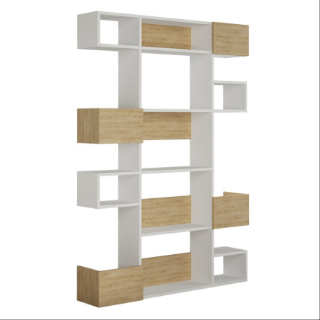 Bibliothèque - 120 x 171 x 27 cm - Blanc et Décor Chêne