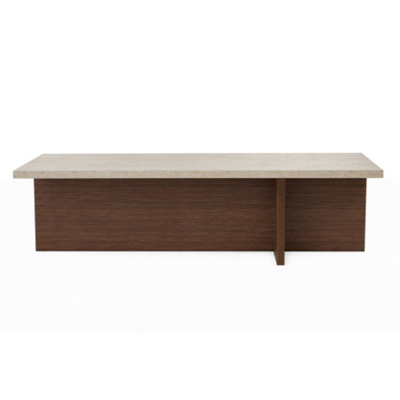 Table Basse - 120 x 30 x 45 cm - Décor Travertin et Décor Noyer