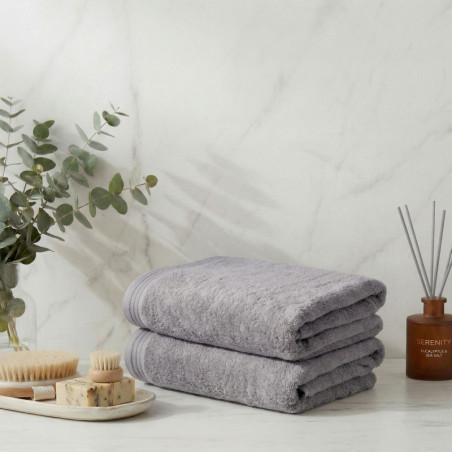 Lot de 2 Draps de Bain - 70 x 140 cm - 550 g/m² - Gris