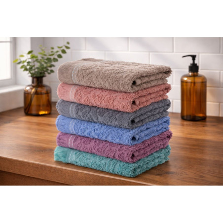 Lot de 6 Serviettes de Toilette - 50 x 90 cm - Multicolore