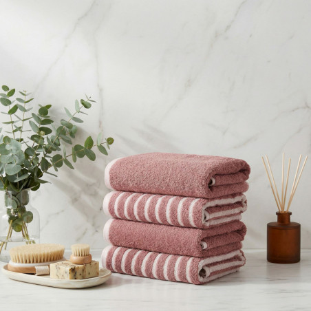 Lot de 4 Serviettes de Toilette - 50 x 90 cm - Rose