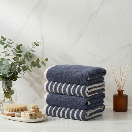Lot de 4 Serviettes de Toilette - 50 x 90 cm - Bleu Foncé