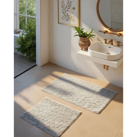 Lot de 2 Tapis de Bain - 60 x 100 cm et 50 x 60 cm - Gris Taupe